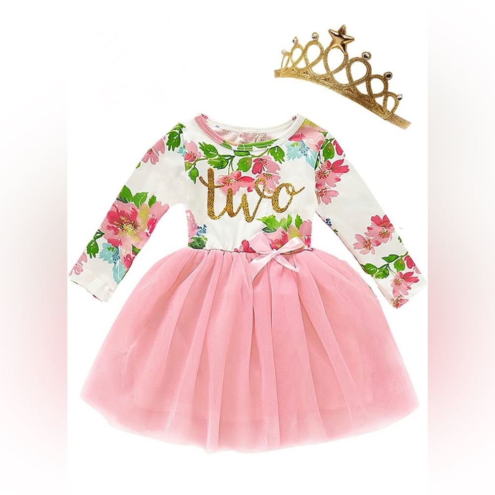 Baby Girl Two Year Old Birthday Outfit Toddler 2nd Birthday Dress Set